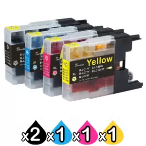 5 Pack Compatible Brother LC73/LC77XL High Yield Ink Cartridge [2BK,1C,1M,1Y]