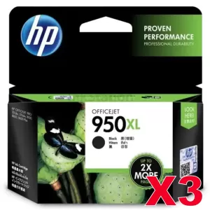 3 x HP 950XL Genuine Black High Yield Inkjet Cartridge CN045AA - 2,300 Pages