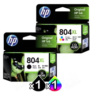 2 Pack HP 804XL Genuine High Yield Inkjet Cartridges T6N12AA + T6N11AA [1BK,1CL]
