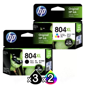 5 Pack HP 804XL Genuine High Yield Inkjet Cartridges T6N12AA + T6N11AA [3BK,2CL]