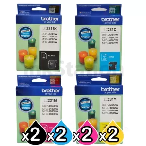 8-Pack Genuine Brother LC-231 Ink Combo [2BK,2C,2M,2Y]