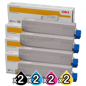 2 Sets of 4 Pack OKI C834 Genuine Toner Cartridge Combo 46861312 - 46861309 [2BK,2C,2M,2Y]