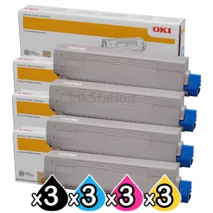 3 Sets of 4 Pack OKI C834 Genuine Toner Cartridge Combo 46861312 - 46861309 [3BK,3C,3M,3Y]