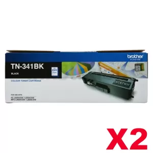 2 x Genuine Brother TN-341BK Black Toner Cartridge - 2,500 pages