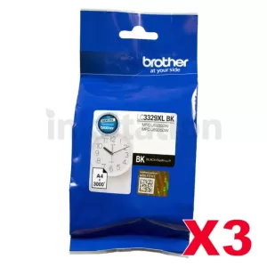 3 x Genuine Brother LC-3329XLBK High Yield Black Ink Cartridge - 3,000 pages