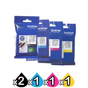 5 Pack Genuine Brother LC-3317 Ink Combo [2BK,1C,1M,1Y]