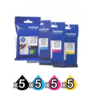 20 Pack Genuine Brother LC-3317 Ink Combo [5BK,5C,5M,5Y]