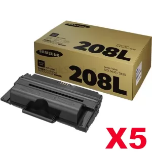 5 x Genuine Samsung SCX-5635FN / SCX-5835FN (MLT-D208L 208L) Black High Yield Toner SU989A - 10,000 pages