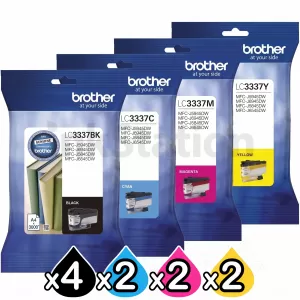 10 Pack Genuine Brother LC-3337 High Yield Ink Cartridge Combo [4BK, 2C, 2M, 2Y]