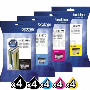 20 Pack Genuine Brother LC-3337 High Yield Ink Cartridge Combo [5BK, 5C, 5M, 5Y]
