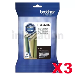 3 x Genuine Brother LC-3337BK High Yield Black Ink Cartridge - 3,000 pages