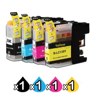 4 Pack Compatible Brother LC-137XLBK + LC-135XLC/M/Y Ink Cartridges [1BK,1C,1M,1Y]