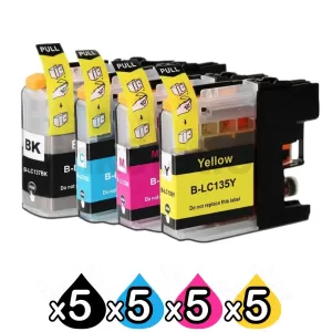 20 Pack Compatible Brother LC-137XLBK + LC-135XLC/M/Y Ink Cartridges [5BK,5C,5M,5Y]