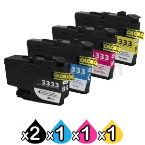 5 Pack Compatible Brother LC-3333 High Yield Ink Cartridge Combo [2BK, 1C, 1M, 1Y]