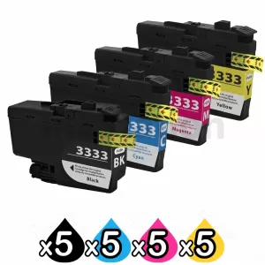 20 Pack Compatible Brother LC-3333 High Yield Ink Cartridge Combo [5BK, 5C, 5M, 5Y]