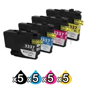 20 Pack Compatible Brother LC-3337 High Yield Ink Cartridge Combo [5BK, 5C, 5M, 5Y]