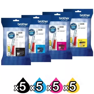20 Pack Genuine Brother LC-3339XL High Yield Ink Cartridge Combo [5BK, 5C, 5M, 5Y]
