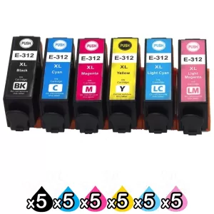30 Pack Compatible for Epson 312XL High Yield Inkjet Cartridge Combo [5BK,5C,5M,5Y,5LC,5LM]