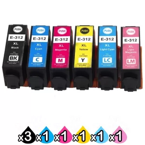 8 Pack Compatible for Epson 312XL High Yield Inkjet Cartridge Combo [3BK,1C,1M,1Y,1LC,1LM]