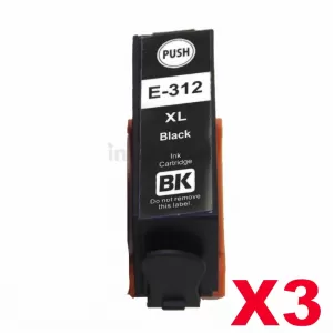 3 x Compatible for Epson 312XL (C13T183192) Black High Yield Inkjet Cartridge