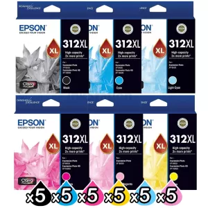 30 Pack Epson 312XL Genuine High Yield Inkjet Cartridge Combo [5BK,5C,5M,5Y,5LC,5LM]