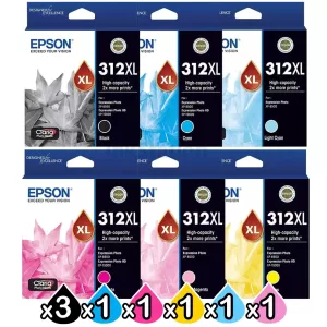 8 Pack Epson 312XL Genuine High Yield Inkjet Cartridge Combo [3BK,1C,1M,1Y,1LC,1LM]