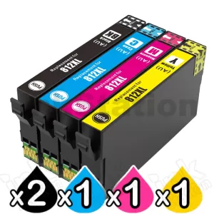 5 Pack Compatible for Epson 812XL (C13T05E192-C13T05E492) High Yield Ink Cartridge Combo [2BK,1C,1M,1Y]