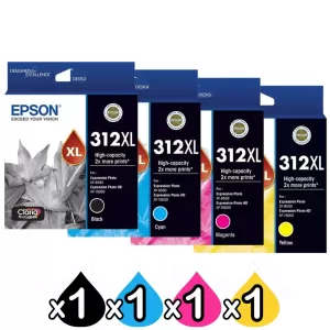 4 Pack Epson 312XL Genuine High Yield Inkjet Cartridge Combo [1BK,1C,1M,1Y]