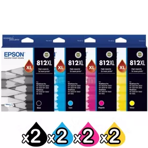 8 Pack Epson 812XL (C13T05E192-C13T05E492) Genuine High Yield Ink Cartridge Combo [2BK,2C,2M,2Y]