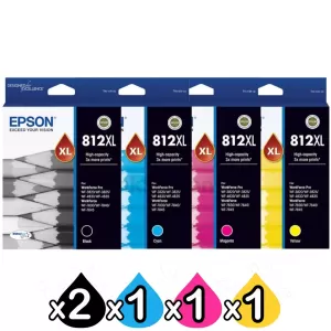 5 Pack Epson 812XL (C13T05E192-C13T05E492) Genuine High Yield Ink Cartridge Combo [2BK,1C,1M,1Y]