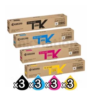 3 Sets of 4 Pack Genuine Kyocera TK-8119 Toner ECOSYS M8130CIDN, M8124CIDN [3BK,3C,3M,3Y]
