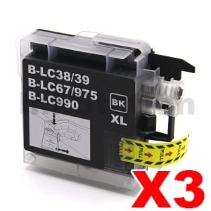 3 x Compatible Brother LC-39BK Black Ink Cartridges (High-Capacity) - 300 pages