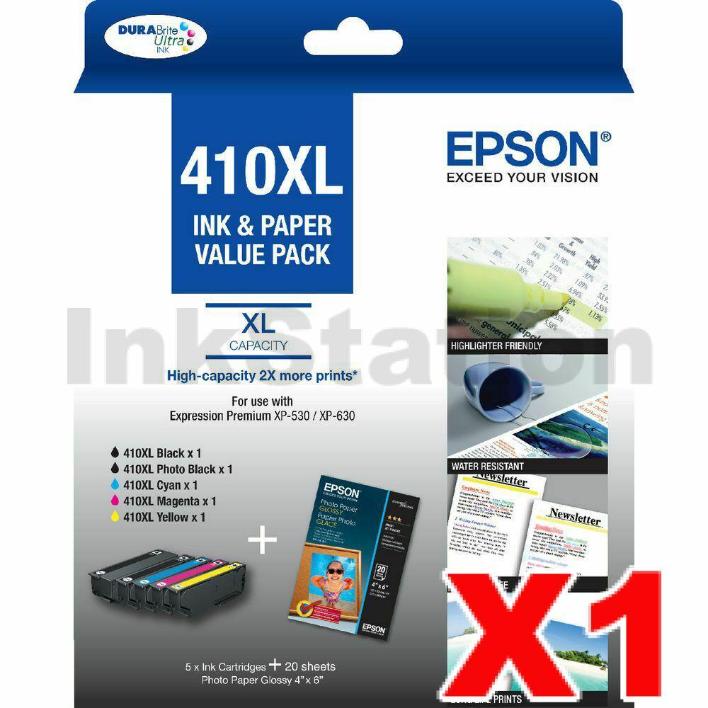 Epson 5 Pack 410xl C13t339796 Genuine High Yield Value Pack 1bk1pbk1c1m1y Ink 3103