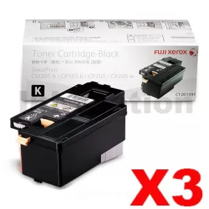 3 x Genuine Fuji Xerox DocuPrint CP105 CP205 CM205 CM215 CP215 Black Toner Cartridge(CT201591) - 2,000 pages