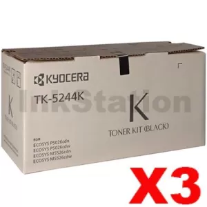3 x Genuine Kyocera TK-5244K Black Toner Cartridge Ecosys M5526, P5026 - 4,000 pages