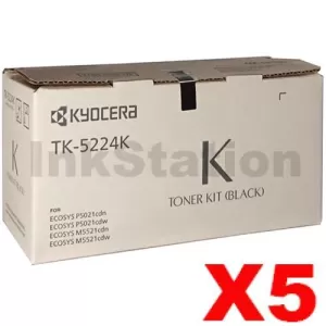 5 x Genuine Kyocera TK-5224K Black Toner Cartridge Ecosys M5521, P5021 - 1,200 pages