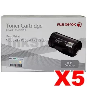 5 x Genuine Fuji Xerox DocuPrint M355df, P355d Black High Yield Toner - 10,000 pages (CT201938)