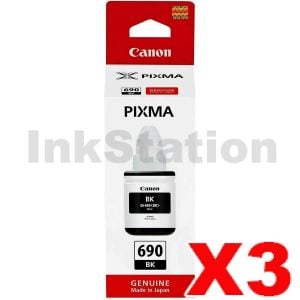3 x Genuine Canon GI690BK Black Ink Bottle