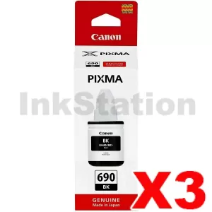 3 x Genuine Canon GI690BK Black Ink Bottle