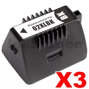 3 x HP 02 Compatible Black Inkjet Cartridge C8721WA