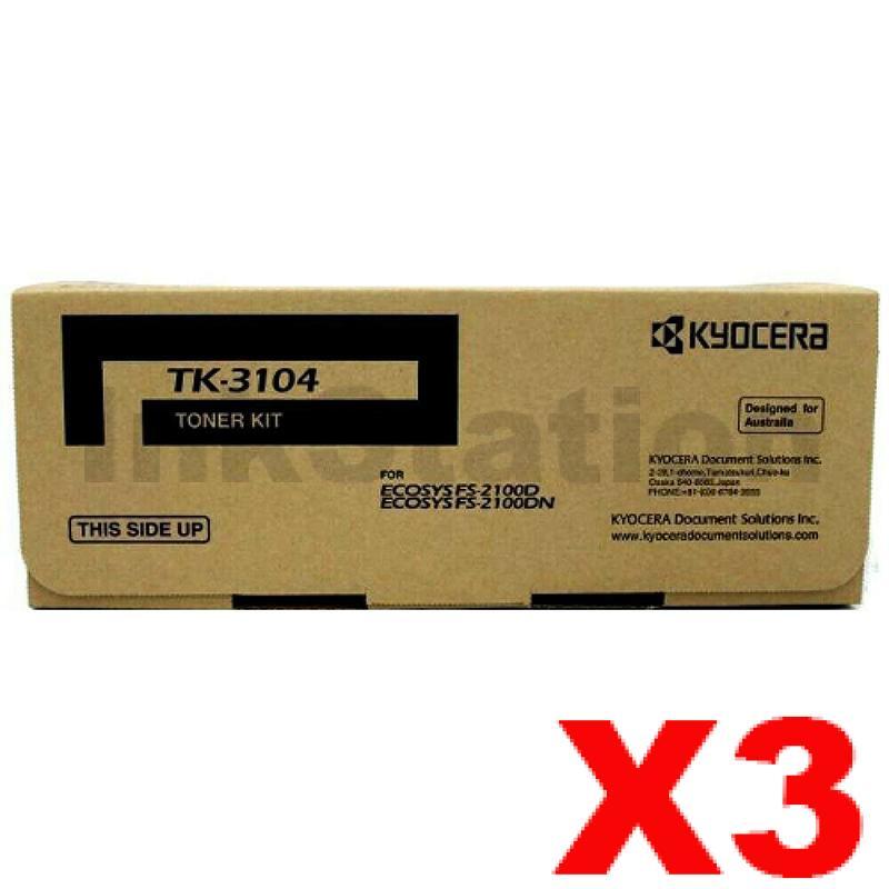 Kyocera 3 x Genuine TK-3104 Black Toner Kit FS-2100D, FS-2100DN ...