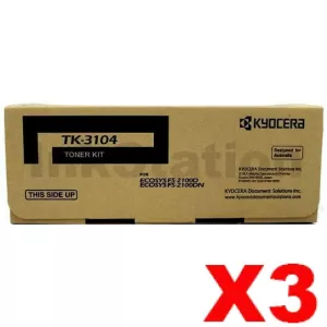 3 x Genuine Kyocera TK-3104 Black Toner Kit FS-2100D, FS-2100DN - 12,500 pages