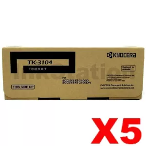 5 x Genuine Kyocera TK-3104 Black Toner Kit FS-2100D, FS-2100DN - 12,500 pages