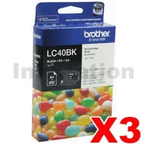 3 x Genuine Brother LC-40BK Black Ink Cartridge - 300 pages each