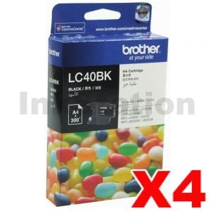 4 x Genuine Brother LC-40BK Black Ink Cartridge - 300 pages each