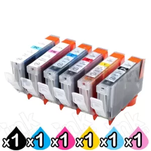 6-Pack Canon CLI-8BK/C/M/Y/PC/PM Compatible Inkjet (with Chip) [1PBK,1C,1M,1Y,1PC,1PM]
