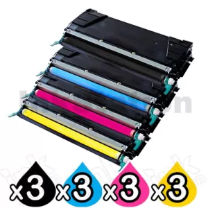 3 sets of 4 Pack Lexmark Compatible C524 / C534DN Toner Cartridges High Capacity - BK 8,000 pages & CMY 5,000 pages