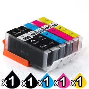 5 Pack Canon PGI-650XL CLI-651XL Compatible High Yield Inkjet Cartridges [1BK,1PBK,1C,1M,1Y]