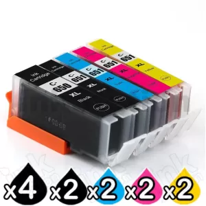12 Pack Canon PGI-650XL CLI-651XL Compatible High Yield Inkjet Cartridges [4BK,2PBK,2C,2M,2Y]