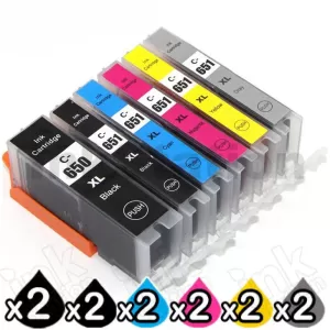12 Pack Canon PGI-650XL CLI-651XL Compatible High Yield Inkjet Cartridges [2BK,2PBK,2C,2M,2Y,2GY]